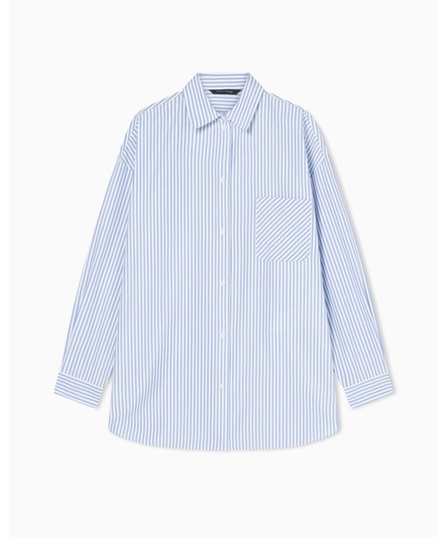 ARMANI EXCHANGE（アルマーニエクスチェンジ）の「【A|X アルマーニ エクスチェンジ】ポリレーヨン ストライプ ロングシャツ（シャツ/ブラウス・レディース・ネイビー・X-SMALL/LARGE/SMALL/MEDIUM）」の6枚目の写真
