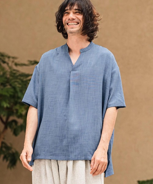 CAMBIO(カンビオ)の「mhs2630- Band Skipper Collar Short Sleeve Pullover バンドスキッパーカラー半袖シャツ(S69926cmb)(シャツ/ブラウス・メンズ・ネイビー/チャコール/ブラック/グレー・L/M/S)」の1枚目の写真