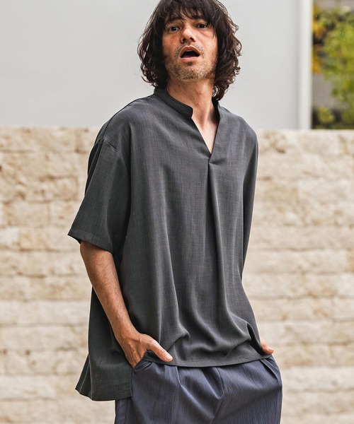 CAMBIO(カンビオ)の「mhs2630- Band Skipper Collar Short Sleeve Pullover バンドスキッパーカラー半袖シャツ(S69926cmb)(シャツ/ブラウス・メンズ・ネイビー/チャコール/ブラック/グレー・L/M/S)」の4枚目の写真