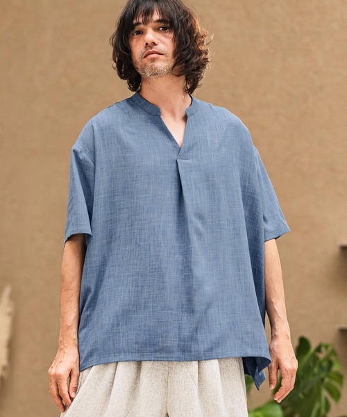 CAMBIO(カンビオ)の「mhs2630- Band Skipper Collar Short Sleeve Pullover バンドスキッパーカラー半袖シャツ(S69926cmb)(シャツ/ブラウス・メンズ・ネイビー/チャコール/ブラック/グレー・L/M/S)」の7枚目の写真
