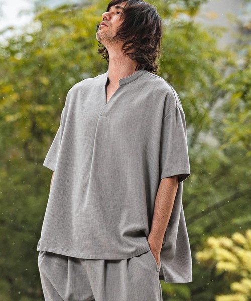 CAMBIO(カンビオ)の「mhs2630- Band Skipper Collar Short Sleeve Pullover バンドスキッパーカラー半袖シャツ(S69926cmb)(シャツ/ブラウス・メンズ・ネイビー/チャコール/ブラック/グレー・L/M/S)」の14枚目の写真