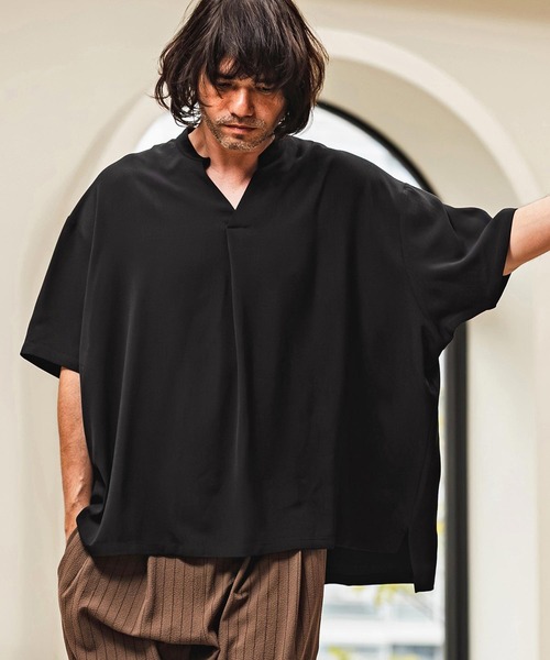 CAMBIO(カンビオ)の「mhs2630- Band Skipper Collar Short Sleeve Pullover バンドスキッパーカラー半袖シャツ(S69926cmb)(シャツ/ブラウス・メンズ・ネイビー/チャコール/ブラック/グレー・L/M/S)」の19枚目の写真