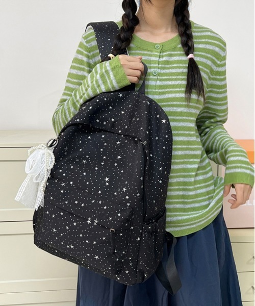 FREE STYLISTS(フリー スタイリスト)の「Y2K キラキラ 星柄 リュックサック バックパック A4サイズ対応 レースチャーム付き(バックパック/リュック・レディース・ホワイト/ブラック・FREE)」の19枚目の写真