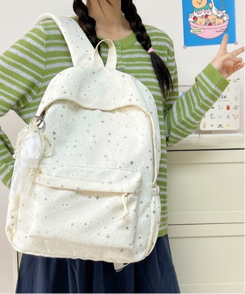 FREE STYLISTS(フリー スタイリスト)の「Y2K キラキラ 星柄 リュックサック バックパック A4サイズ対応 レースチャーム付き(バックパック/リュック・レディース・ホワイト/ブラック・FREE)」の15枚目の写真