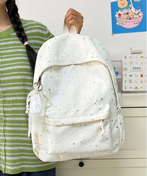 FREE STYLISTS(フリー スタイリスト)の「Y2K キラキラ 星柄 リュックサック バックパック A4サイズ対応 レースチャーム付き(バックパック/リュック・レディース・ホワイト/ブラック・FREE)」の14枚目の写真