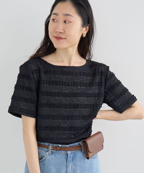 le.coeur blanc（ルクールブラン）の「レーシーフリルカットソー（Tシャツ/カットソー・レディース・オフホワイト/ブラック・38）」の4枚目の写真