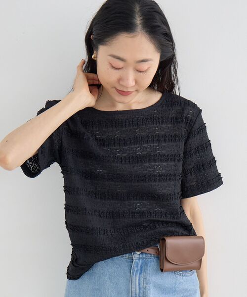 le.coeur blanc（ルクールブラン）の「レーシーフリルカットソー（Tシャツ/カットソー・レディース・オフホワイト/ブラック・38）」の5枚目の写真