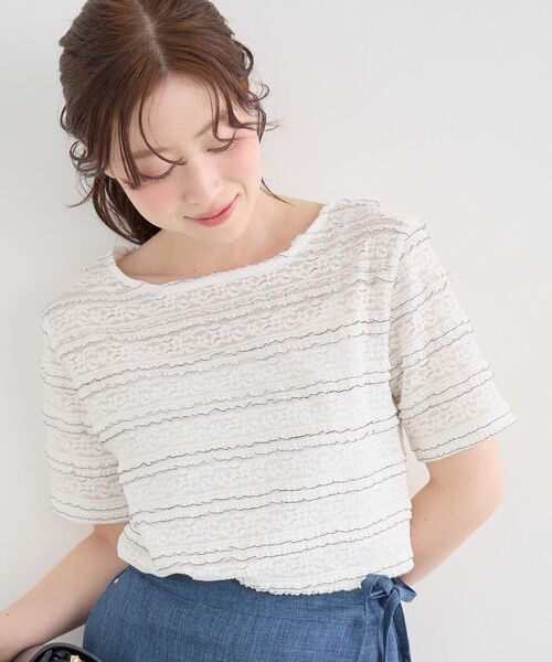 le.coeur blanc（ルクールブラン）の「レーシーフリルカットソー（Tシャツ/カットソー・レディース・オフホワイト/ブラック・38）」の12枚目の写真
