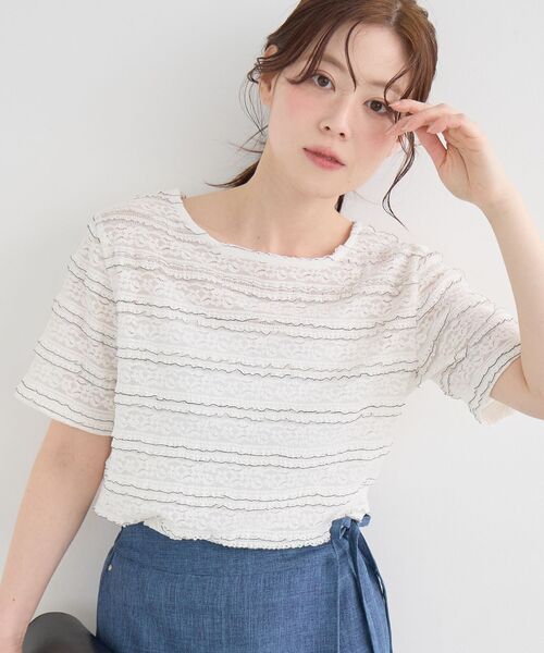 le.coeur blanc（ルクールブラン）の「レーシーフリルカットソー（Tシャツ/カットソー・レディース・オフホワイト/ブラック・38）」の13枚目の写真