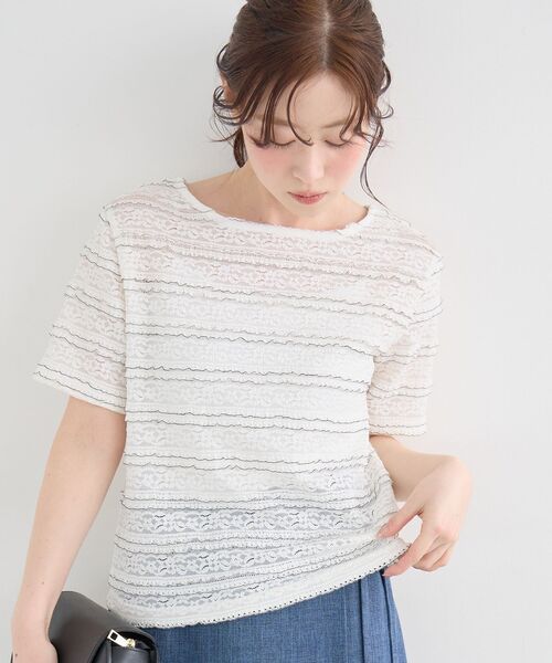 le.coeur blanc（ルクールブラン）の「レーシーフリルカットソー（Tシャツ/カットソー・レディース・オフホワイト/ブラック・38）」の15枚目の写真