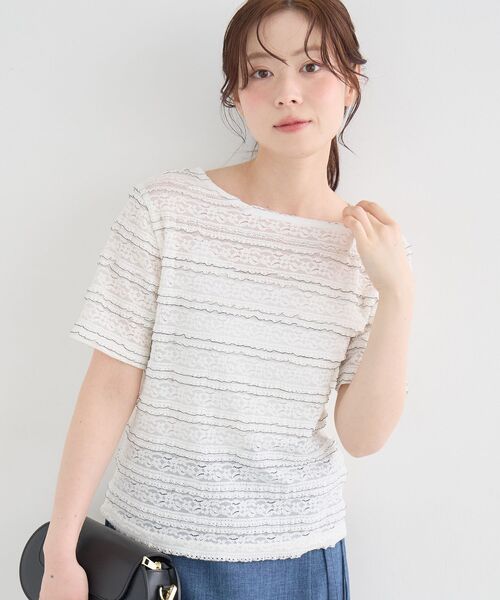 le.coeur blanc（ルクールブラン）の「レーシーフリルカットソー（Tシャツ/カットソー・レディース・オフホワイト/ブラック・38）」の16枚目の写真