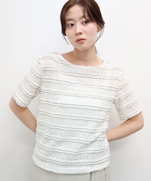 le.coeur blanc（ルクールブラン）の「レーシーフリルカットソー（Tシャツ/カットソー・レディース・オフホワイト/ブラック・38）」の20枚目の写真