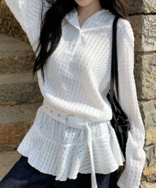 Ritzy(リッツィー)の「フード付きケーブルニットペプラムトップス(その他トップス・レディース・ホワイト・S/M/L/XL)」の7枚目の写真