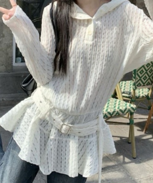 Ritzy(リッツィー)の「フード付きケーブルニットペプラムトップス(その他トップス・レディース・ホワイト・S/M/L/XL)」の6枚目の写真