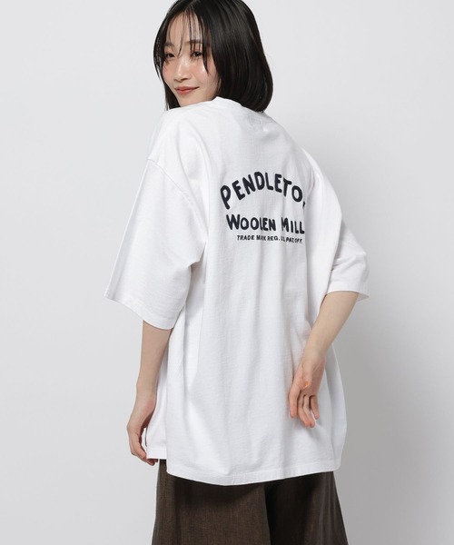PENDLETON(ペンドルトン)の「【PENDLETON(ペンドルトン)】別注刺繍Tシャツ(Tシャツ/カットソー・レディース・ホワイト/ネイビー・LARGE/MEDIUM)」の1枚目の写真