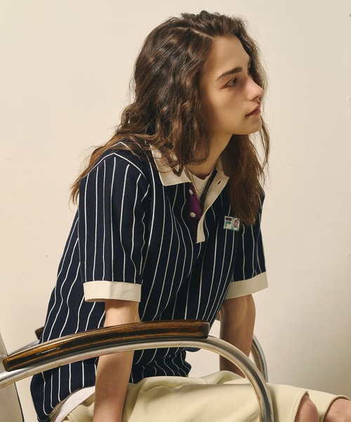 FILA(フィラ)の「(FILAⅹROSEBUD)KNITTED POLO SHIRT(ポロシャツ・レディース・ホワイト/ネイビー・ONE SIZE)」の2枚目の写真