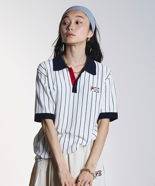 FILA(フィラ)の「(FILAⅹROSEBUD)KNITTED POLO SHIRT(ポロシャツ・レディース・ホワイト/ネイビー・ONE SIZE)」の3枚目の写真