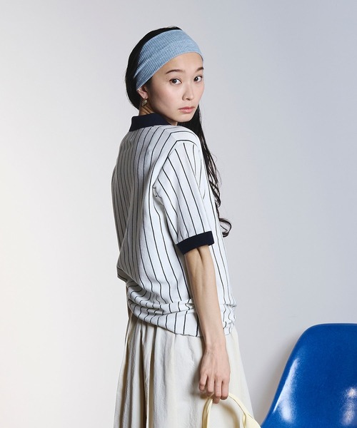 FILA(フィラ)の「(FILAⅹROSEBUD)KNITTED POLO SHIRT(ポロシャツ・レディース・ホワイト/ネイビー・ONE SIZE)」の5枚目の写真