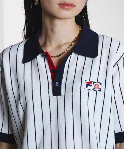 FILA(フィラ)の「(FILAⅹROSEBUD)KNITTED POLO SHIRT(ポロシャツ・レディース・ホワイト/ネイビー・ONE SIZE)」の9枚目の写真