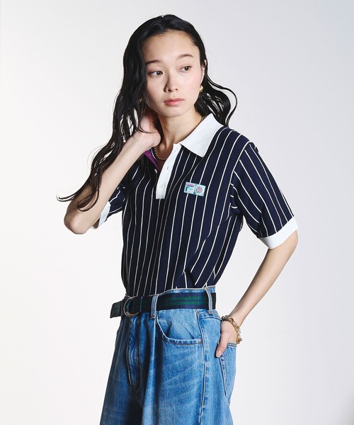 FILA(フィラ)の「(FILAⅹROSEBUD)KNITTED POLO SHIRT(ポロシャツ・レディース・ホワイト/ネイビー・ONE SIZE)」の12枚目の写真