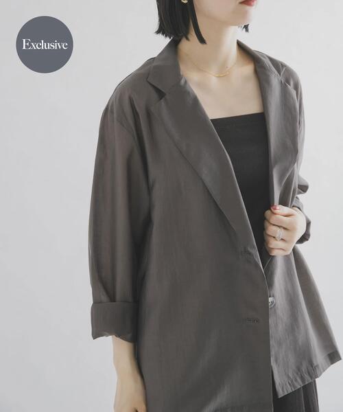 THE GOODLAND MARKET(ザグッドランドマーケット)の「『別注』MIDIUMISOLID×THE GOODLAND MARKET sheer shirt jacket(その他アウター・レディース・オレンジ/チャコールグレー/ライトブルー・FREE)」の2枚目の写真