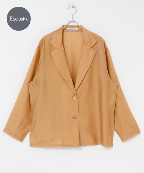 THE GOODLAND MARKET(ザグッドランドマーケット)の「『別注』MIDIUMISOLID×THE GOODLAND MARKET sheer shirt jacket(その他アウター・レディース・オレンジ/チャコールグレー/ライトブルー・FREE)」の1枚目の写真