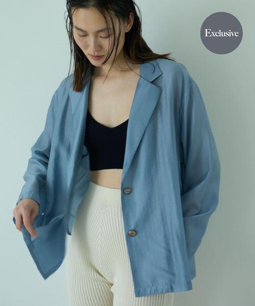 THE GOODLAND MARKET(ザグッドランドマーケット)の「『別注』MIDIUMISOLID×THE GOODLAND MARKET sheer shirt jacket(その他アウター・レディース・オレンジ/チャコールグレー/ライトブルー・FREE)」の3枚目の写真