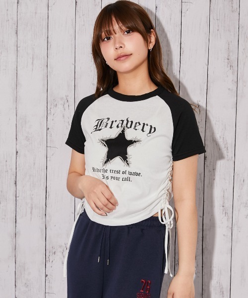 GORGE(ゴージ)の「《ダメージスター×ロゴ》ドロストカットソー/Y2K/春夏/全3色(Tシャツ/カットソー・レディース・レッド/ブラック/グレー・F)」の13枚目の写真