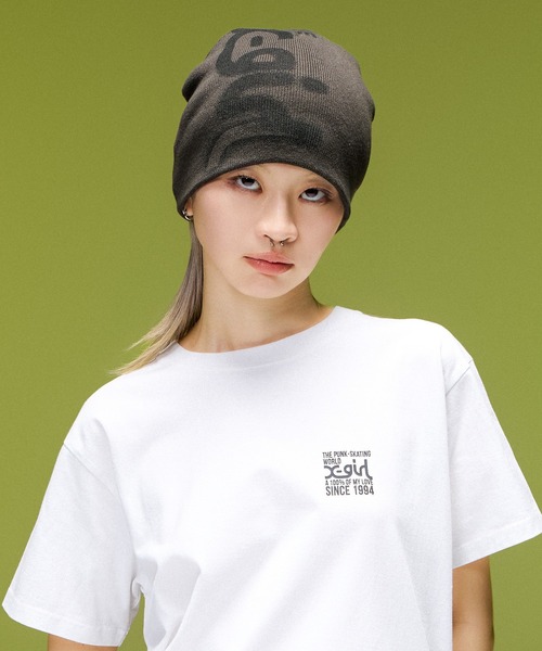 X-girl(エックスガール)の「HEAVY DISTRESSED LOGO BEANIE(ニットキャップ/ビーニー・レディース・ブラック/オリーブ・ONE SIZE)」の5枚目の写真