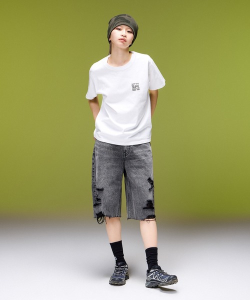X-girl(エックスガール)の「HEAVY DISTRESSED LOGO BEANIE(ニットキャップ/ビーニー・レディース・ブラック/オリーブ・ONE SIZE)」の6枚目の写真