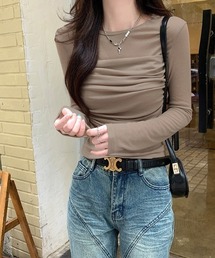 フロントギャザー レイヤード風 シーア トップス