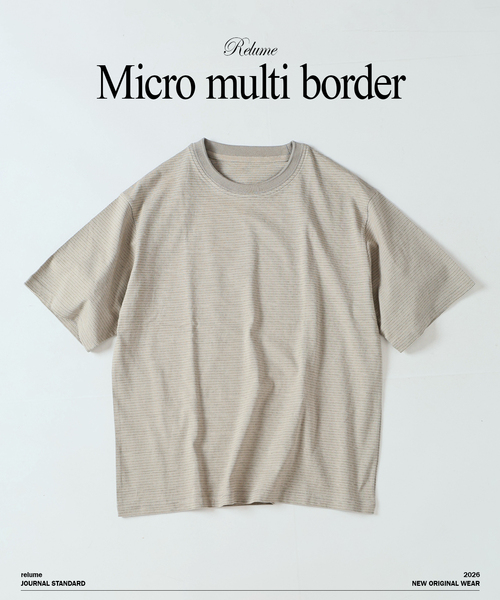 JOURNAL STANDARD relume（ジャーナルスタンダード　レリューム）の「マイクロ マルチボーダー Tシャツ（Tシャツ/カットソー・メンズ・ネイビー/ベージュ/ブラック・MEDIUM/LARGE）」の3枚目の写真
