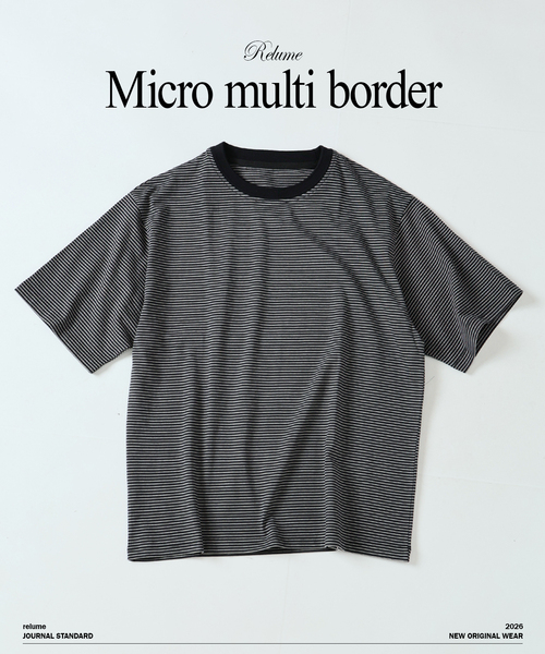 JOURNAL STANDARD relume（ジャーナルスタンダード　レリューム）の「マイクロ マルチボーダー Tシャツ（Tシャツ/カットソー・メンズ・ネイビー/ベージュ/ブラック・MEDIUM/LARGE）」の2枚目の写真