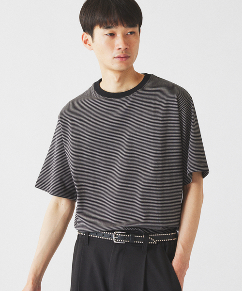 JOURNAL STANDARD relume（ジャーナルスタンダード　レリューム）の「マイクロ マルチボーダー Tシャツ（Tシャツ/カットソー・メンズ・ネイビー/ベージュ/ブラック・MEDIUM/LARGE）」の6枚目の写真