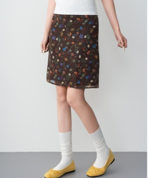 gossip!ロサンゼルス(ゴシップロサンゼルス)の「【Y2Kガーリー】レトロフローラルシフォンAラインミディスカート(スカート・レディース・ブラウン・M/S)」の4枚目の写真