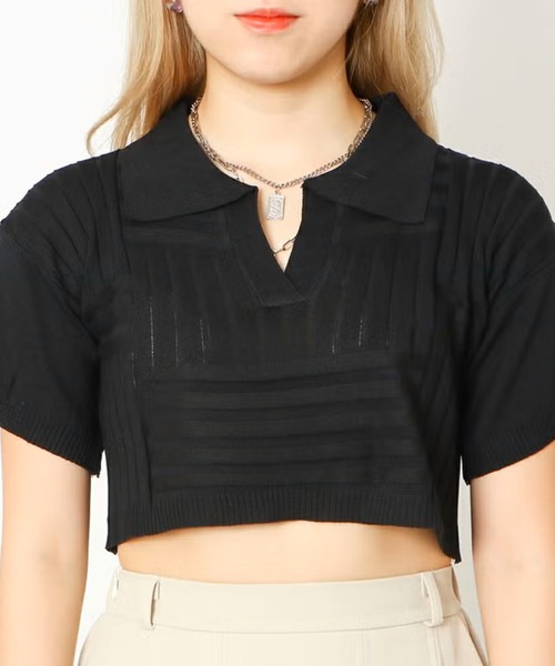 GORGE(ゴージ)の「パターン編みスキッパートップス(Tシャツ/カットソー・レディース・アイボリー/ベージュ/ブラック・F)」の4枚目の写真