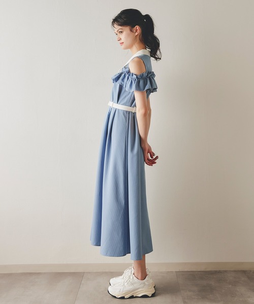 REDYAZEL(レディアゼル)の「クレリックオフショルフリルシャツロングワンピース(ワンピース・レディース・ブルー/ネイビー/イエロー・FREE)」の18枚目の写真