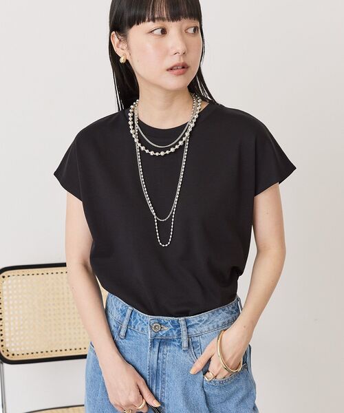 AMERICAN HOLIC(アメリカンホリック)の「【抗菌防臭】フレンチスリーブプルオーバー(Tシャツ/カットソー・レディース・サックスブルー/ブラック/オフホワイト/ブラウン/キャメル・L/M)」の3枚目の写真