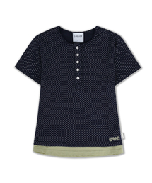 ambler | ボトンドットレイヤード刺繍半袖Tシャツ ACR703 (ネイビー)(Tシャツ/カットソー)