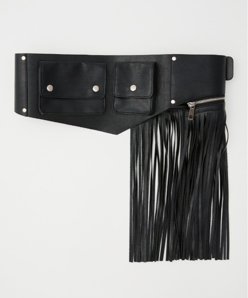 SLY(スライ)の「FRINGE WIDE BELT フリンジワイドベルト(ベルト・レディース・ブラック/ベージュ・FREE)」の2枚目の写真