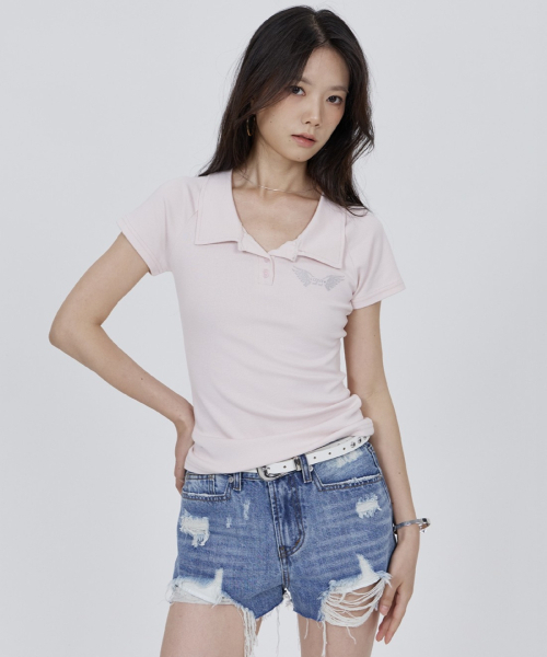 CONY(コール アウト ニューイヤー)の「コニーオープンカラーTシャツ / ライトピンク(Tシャツ/カットソー・レディース・その他・OS)」の1枚目の写真