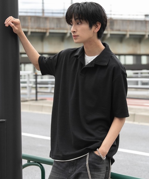 WEGO(ウィゴー)の「WEGO/【26春夏新作】フェイクレイヤードニットポロシャツ(ポロシャツ・メンズ・ブラック/ピンク・LARGE/MEDIUM)」の2枚目の写真
