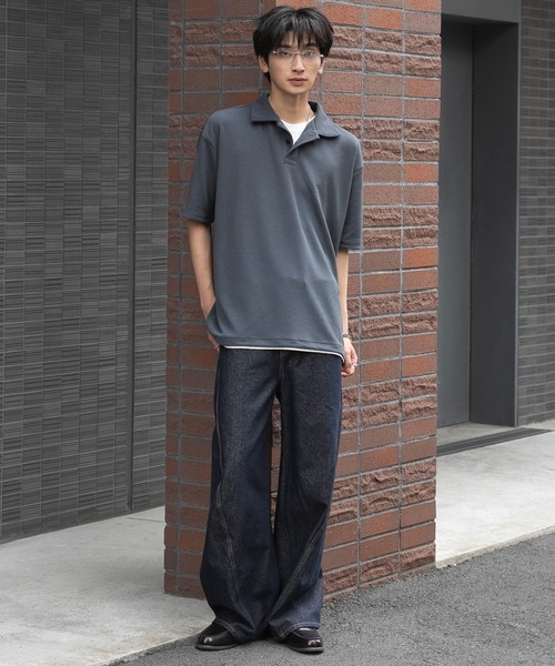 WEGO(ウィゴー)の「WEGO/【26春夏新作】フェイクレイヤードニットポロシャツ(ポロシャツ・メンズ・ブラック/ピンク・LARGE/MEDIUM)」の5枚目の写真