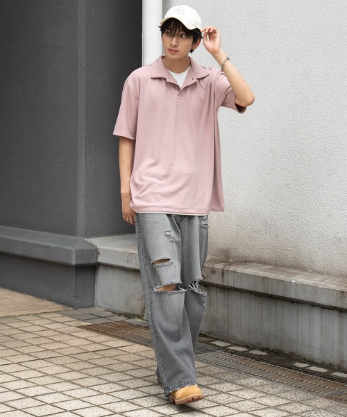 WEGO(ウィゴー)の「WEGO/【26春夏新作】フェイクレイヤードニットポロシャツ(ポロシャツ・メンズ・ブラック/ピンク・LARGE/MEDIUM)」の6枚目の写真