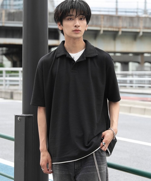 WEGO(ウィゴー)の「WEGO/【26春夏新作】フェイクレイヤードニットポロシャツ(ポロシャツ・メンズ・ブラック/ピンク・LARGE/MEDIUM)」の22枚目の写真