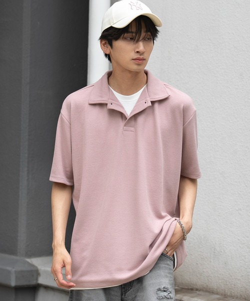 WEGO(ウィゴー)の「WEGO/【26春夏新作】フェイクレイヤードニットポロシャツ(ポロシャツ・メンズ・ブラック/ピンク・LARGE/MEDIUM)」の3枚目の写真