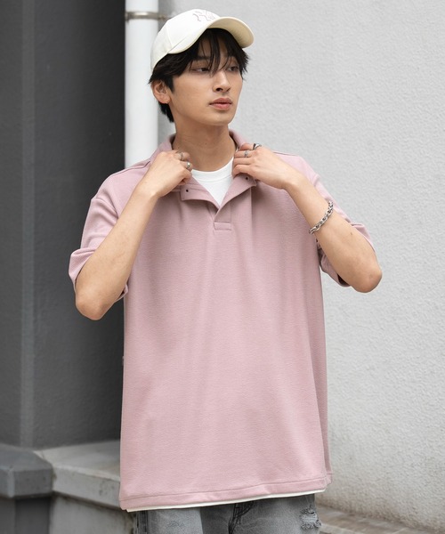 WEGO(ウィゴー)の「WEGO/【26春夏新作】フェイクレイヤードニットポロシャツ(ポロシャツ・メンズ・ブラック/ピンク・LARGE/MEDIUM)」の4枚目の写真