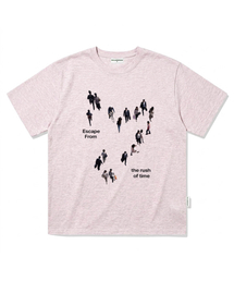 ラッシュオブタイムプリントオーバーサイズ半袖Tシャツメランジピンク