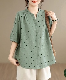 ドット」に該当するシャツ/ブラウス（スタンドカラー）ファッション
