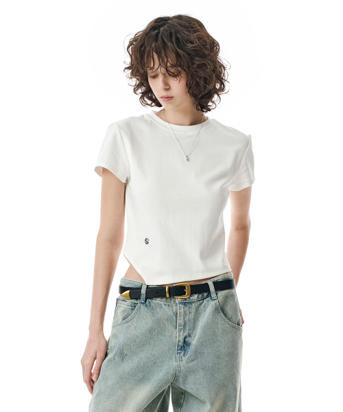 SECONDMONO（セカンドモノローグ）の「W. Oblique Slim Fit Short Sleeve T-Shirt [WHITE]_SEWTS005WHITE（Tシャツ/カットソー・レディース・その他・FREE）」の2枚目の写真